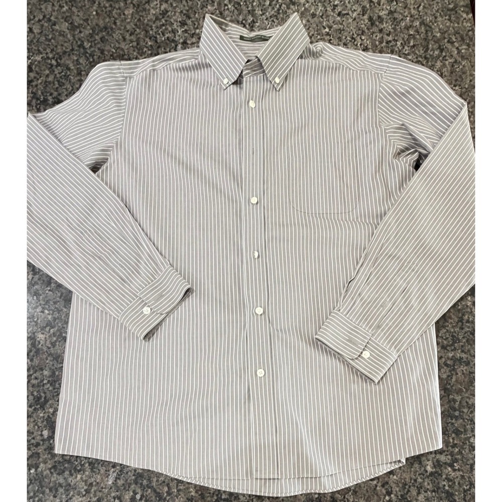 Eddie Bauer Mens XL Gray White Striped‎ Wrinkle Resistant Relaxed Fit Shirt